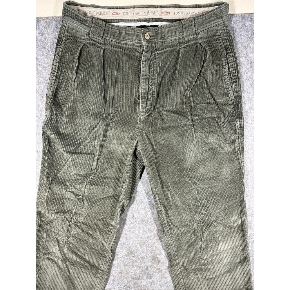 Tommy Bahama Relax Corduroy Pants Mens 34 Olive Green Pleated 34x32 - Picture 2 of 8